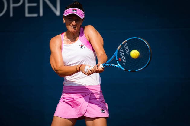 August 11, 2020, Prague, CZECH REPUBLIC: Irina-Camelia Begu of Romania in action during the first round against Anastasija Sevastova of Latvia at the 2020 Prague Open WTA, Tennis Damen International tennis tournament Prague CZECH REPUBLIC - ZUMAa181 20200811_zaa_a181_010 Copyright: xRobxPrangex