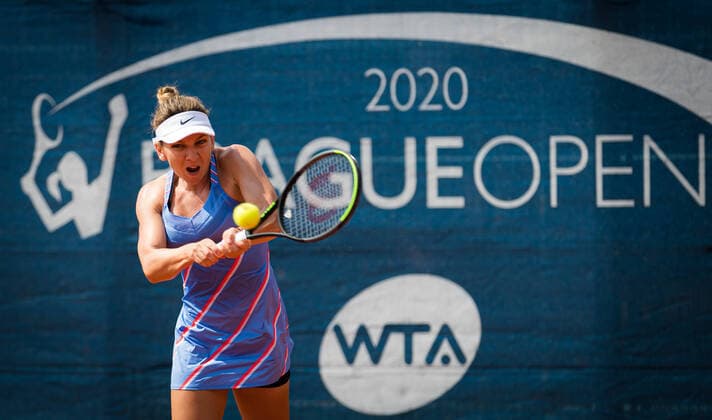 August 11, 2020, Prague, CZECH REPUBLIC: Simona Halep of Romania in action during the first round against Polona Hercog of Slovenia at the 2020 Prague Open WTA, Tennis Damen International tennis tournament Prague CZECH REPUBLIC - ZUMAa181 20200811_zaa_a181_096 Copyright: xRobxPrangex