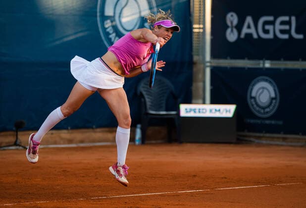 August 11, 2020, Prague, CZECH REPUBLIC: Laura Siegemund of Germany in action during the first round Mayar Sherif of Egypt at the 2020 Prague Open WTA, Tennis Damen International tennis tournament Prague CZECH REPUBLIC - ZUMAa181 20200811_zaa_a181_152 Copyright: xRobxPrangex