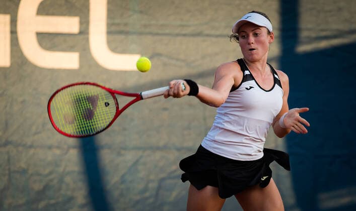 August 11, 2020, Prague, CZECH REPUBLIC: Tamara Zidansek of Slovenia in action during the first round Katerina Siniakova of the Czech Republic at the 2020 Prague Open WTA, Tennis Damen International tennis tournament Prague CZECH REPUBLIC - ZUMAa181 20200811_zaa_a181_160 Copyright: xRobxPrangex
