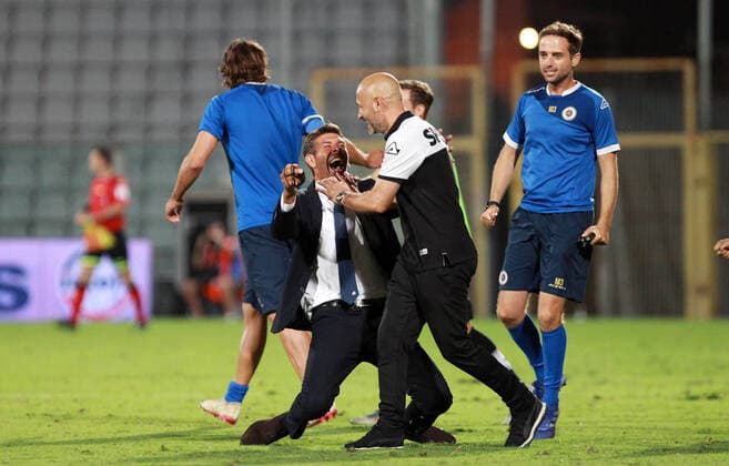 Photo LaPresse - Tano Pecoraro 11 August 2020 City La Spezia - (Italy) Soccer Spezia vs Chievo Italian Football Championship League BKT 2019 2020 - "Alberto Picco" Stadium in the pic: italiano vincenzo esulta a fine gara  Copyright: xTanoxPecoraro LaPresse LaPresse x