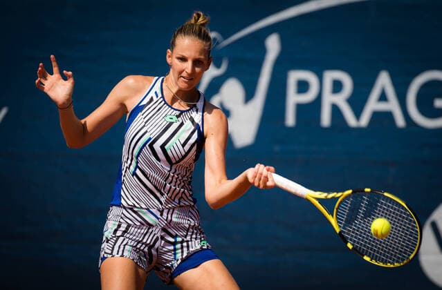 August 12, 2020, Prague, CZECH REPUBLIC: KRISTYNA PLISKOVA of the Czech Republic in action during the second round against P. Martic of Croatia at the 2020 Prague Open WTA, Tennis Damen International tennis tournament. Pliskova won 6:1, 7:5. Prague CZECH REPUBLIC - ZUMAa181 20200812_zaa_a181_015 Copyright: xRobxPrangex
