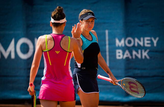 August 12, 2020, Prague, CZECH REPUBLIC: Veronika Kudermetova & Anastasia Pavlyuchenkova of Russia playing doubles at the 2020 Prague Open WTA, Tennis Damen International tennis tournament Prague CZECH REPUBLIC - ZUMAa181 20200812_zaa_a181_053 Copyright: xRobxPrangex