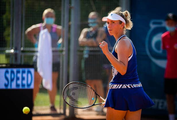 August 12, 2020, Prague, CZECH REPUBLIC: Elise Mertens of Belgium in action during the second round against Camila Giorgi of Italy at the 2020 Prague Open WTA, Tennis Damen International tennis tournament Prague CZECH REPUBLIC - ZUMAa181 20200812_zaa_a181_071 Copyright: xRobxPrangex
