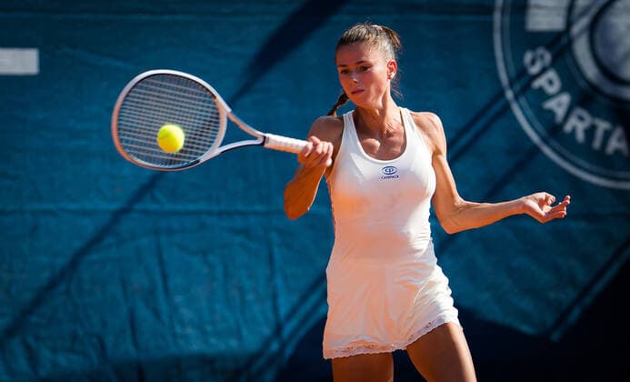 August 12, 2020, Prague, CZECH REPUBLIC: Camila Giorgi of Italy in action during the second round against Elise Mertens of Belgium at the 2020 Prague Open WTA, Tennis Damen International tennis tournament Prague CZECH REPUBLIC - ZUMAa181 20200812_zaa_a181_087 Copyright: xRobxPrangex