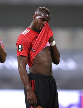 Sport Soccer EL, Europa League, Season 19 20, Quarterfinal, 10 08 2020 Manchester United FC Copenhagen United Paul Pogba , gesture , gesture , disappointment , disappointed , disappointed , discontented , discontent , Sport Soccer EL, Europa League, Season 19 20, Quarterfinal, 10 08 2020 Manchester United FC Copenhagen Photo Jürgen Fromme firosportphoto POOL City of Cologne RheinEnergieSTADION State NRW Germany Poolfoto Jürgen Fromme firo Sportphoto POOL ,EDITORIAL USE ONLY