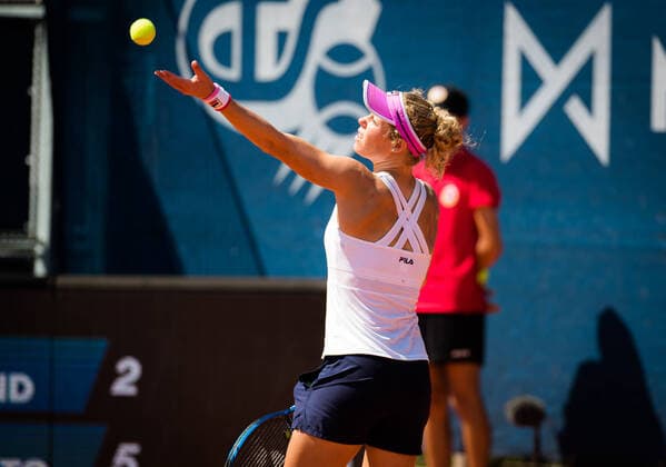August 13, 2020, Prague, CZECH REPUBLIC: Laura Siegemund of Germany in action during the second round against Sara Sorribes Tormo of Spain at the 2020 Prague Open WTA, Tennis Damen International tennis tournament Prague CZECH REPUBLIC - ZUMAa181 20200813_zaa_a181_082 Copyright: xRobxPrangex