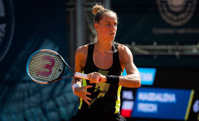 August 13, 2020, Prague, CZECH REPUBLIC: Arantxa Rus of the Netherlands in action during the second round against Magdalena Frech of Poland at the 2020 Prague Open WTA, Tennis Damen International tennis tournament Prague CZECH REPUBLIC - ZUMAa181 20200813_zaa_a181_098 Copyright: xRobxPrangex