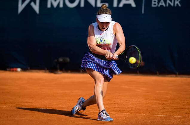 August 13, 2020, Prague, CZECH REPUBLIC: Simona Halep of Romania in action against Barbora Krejcikova of the Czech Republic during the second round at the 2020 Prague Open WTA, Tennis Damen International tennis tournament Prague CZECH REPUBLIC - ZUMAa181 20200813_zaa_a181_137 Copyright: xRobxPrangex
