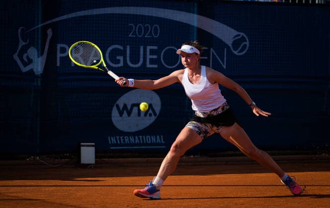 August 13, 2020, Prague, CZECH REPUBLIC: Barbora Krejcikova of the Czech Republic in action during the second round against Simona Halep of Romania at the 2020 Prague Open WTA, Tennis Damen International tennis tournament Prague CZECH REPUBLIC - ZUMAa181 20200813_zaa_a181_142 Copyright: xRobxPrangex