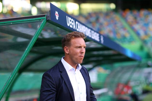 LISBON, PORTUGAL - AUGUST 13: Julian Nagelsmann, Head Coach of RB Leipzig looks on prior to during the UEFA Champions League Quarter Final match between RB Leipzig and Club Atletico de Madrid at Estadio Jose Alvalade on August 13, 2020 in Lisbon, Portugal. FOOTBALL : RB Leipzig vs Atletico Madrid - 1 4 - Phase finale - UEFA Ligue des Champions - Final 8 - Lisbonne - 13 08 2020 Panoramic POOLUEFA  775543073
