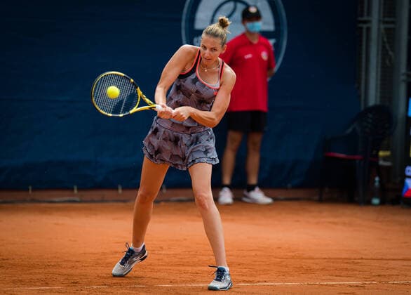 August 15, 2020, Prague, CZECH REPUBLIC: Kristyna Pliskova of the Czech Republic in action during her semi-final match at the 2020 Prague Open WTA, Tennis Damen International tennis tournament against Elise Mertens of Belgium Prague CZECH REPUBLIC - ZUMAa181 20200815_zaa_a181_029 Copyright: xRobxPrangex