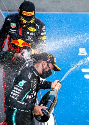 Motorsports FIA Formula One World Championship 2020, Grand Prix of Spain, 44 Lewis Hamilton GBR, Mercedes AMG Petronas Formula One Team , 33 Max Verstappen NLD, Aston Martin Red Bull Racing , Barcelona Spain