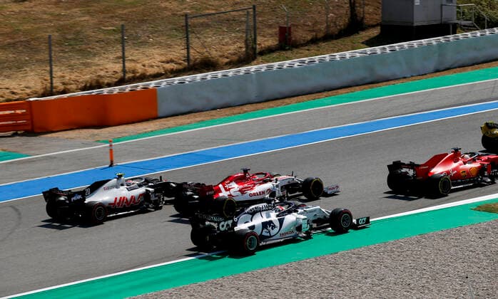 Motorsports FIA Formula One World Championship 2020, Grand Prix of Spain, 26 Daniil Kvyat RUS, Scuderia AlphaTauri Honda , 7 Kimi Raikkonen FIN, Alfa Romeo Racing ORLEN , 20 Kevin Magnussen DEN, Haas F1 Team , Barcelona Spain