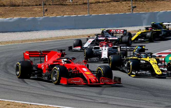 Motorsports FIA Formula One World Championship 2020, Grand Prix of Spain, 5 Sebastian Vettel GER, Scuderia Ferrari Mission Winnow , 3 Daniel Ricciardo AUS, Renault DP World F1 Team , Barcelona Spain