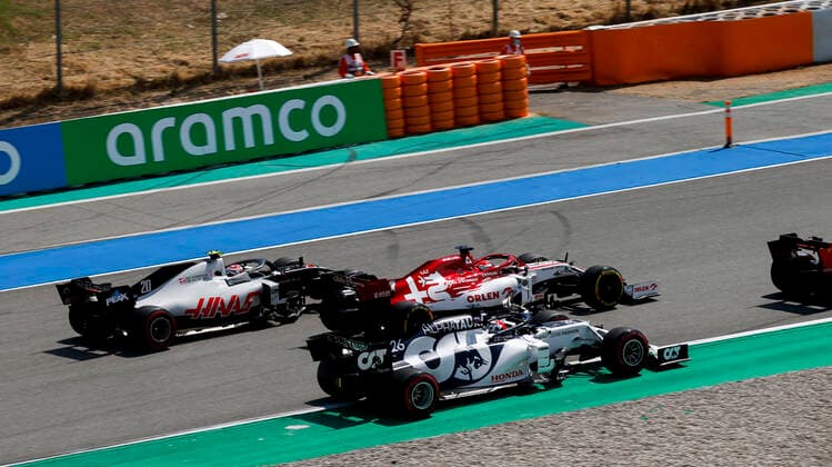 Motorsports FIA Formula One World Championship 2020, Grand Prix of Spain, 26 Daniil Kvyat RUS, Scuderia AlphaTauri Honda , 7 Kimi Raikkonen FIN, Alfa Romeo Racing ORLEN , 20 Kevin Magnussen DEN, Haas F1 Team , Barcelona Spain