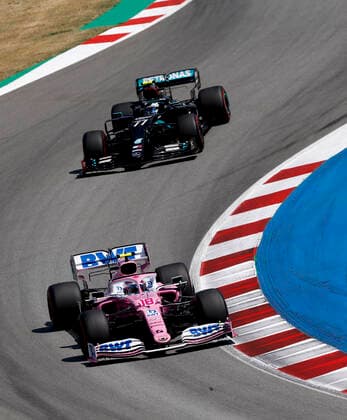 Motorsports FIA Formula One World Championship 2020, Grand Prix of Spain, 18 Lance Stroll CAN, BWT Racing Point F1 Team , 77 Valtteri Bottas FIN, Mercedes AMG Petronas Formula One Team , Barcelona Spain