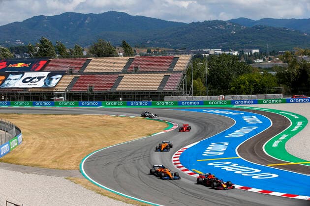 Motorsports FIA Formula One World Championship 2020, Grand Prix of Spain, 23 Alexander Albon THA, Aston Martin Red Bull Racing , 55 Carlos Sainz ESP, McLaren F1 Team , 4 Lando Norris GBR, McLaren F1 Team , 16 Charles Leclerc MCO, Scuderia Ferrari Mission Winnow , Barcelona Spain