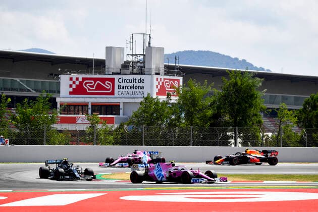 Motorsports FIA Formula One World Championship 2020, Grand Prix of Spain, 18 Lance Stroll CAN, BWT Racing Point F1 Team , 77 Valtteri Bottas FIN, Mercedes AMG Petronas Formula One Team , Barcelona Spain