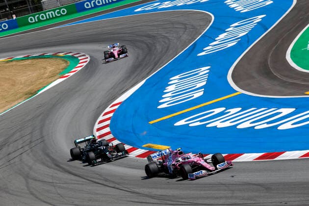 Motorsports FIA Formula One World Championship 2020, Grand Prix of Spain, 18 Lance Stroll CAN, BWT Racing Point F1 Team , 77 Valtteri Bottas FIN, Mercedes AMG Petronas Formula One Team , Barcelona Spain