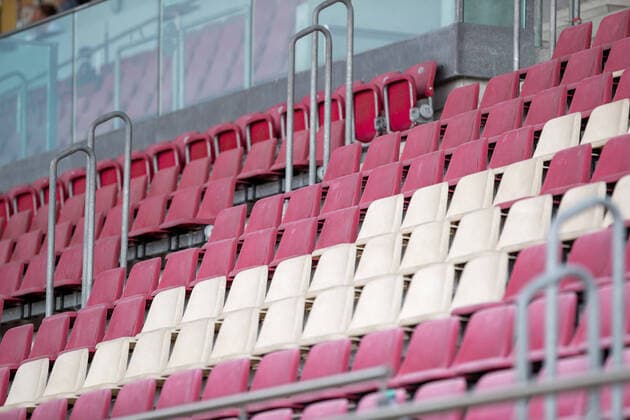 Germany Rheinland Pfalz Mainz 15 08 2020 Football Friendly Matches Men Season 2020 2021 FSV Mainz 05 red FC Würzburger Kickers yellow v l empty seats in the stadium symbol photo Sport FSV Mainz 05 FC Würzburger Kickers