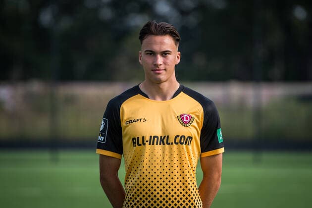 Simon Gollnack Portrait Photos of SG Dynamo Dresden Football, Soccer, 3 League, Season 2020 2021, Head, Head Photo, Portrait, Portrait, AOK Plus Walter Fritzsch Academy Dresden 14 August 2020