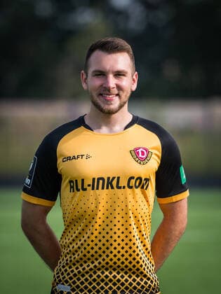 Justin Leo Löwe Loewe portrait photos of SG Dynamo Dresden football, soccer, 3 leagues, season 2020 2021, head, head photo, portrait, portrait, AOK Plus Walter Fritzsch Academy Dresden 14 August 2020