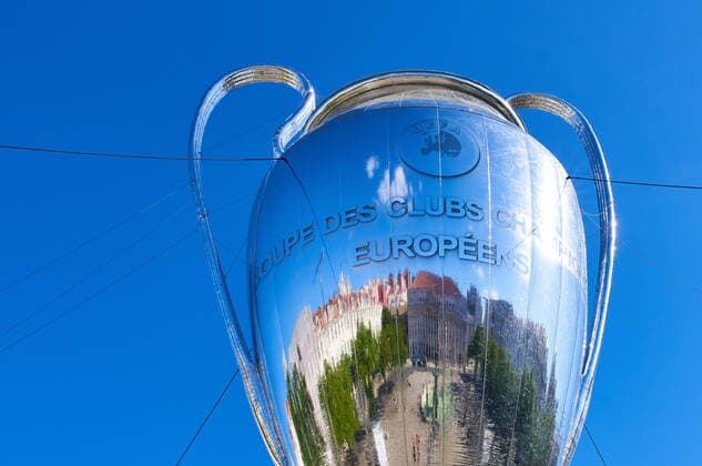 Preview images Football UEFA Champions League FC BAYERN MUENCHEN OLYMPIC LYON, RB LEIPZIG PARIS SG Lisbon, Lisbon, Portugal, 16th August 2020 Preview with a huge inflatable UEFA Champions League Trophy on Place DOM PEDRO IV before the semifinal match UEFA Champions League, final tournament FC BAYERN MUENCHEN OLYMPIC LYON, RB LEIPZIG PARIS SG in Season 2019 2020 Photographer Peter Schatz Pool , via Eibner Press Photo , via Eibner Press Photo UEFA REGULATIONS PROHIBIT ANY USE OF PHOTOGRAPHS as IMAGE SEQUENCES and or QUASI VIDEO National and international News Agencies OUT Editorial Use ONLY Lisbon Estadio da Luz de Benfica Portugal Poolfoto Peter Schatz Pool , via Eibner-Pressefoto ,EDITORIAL USE ONLY