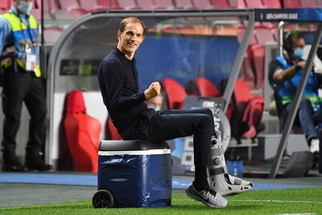 Soccer Champions League semi-final RB LEIPZIG PARIS SAINT GERMAIN PSG 0 3 Final celebration Thomas TUCHEL Trainer PSG, balls the fist, cheers, joy, enthusiasm, single image, cutout, whole body shot, whole figure soccer Champions League, semi-final, RB LEIPZIG L PARIS SAINT GERMAIN PSG 0 3 on 18 08 2020 in Lisbon Portugal,Estadio da Luz PHOTO Frank Hoermann SVEN SIMON Pool NO use of any use photographs as image sequences and or quasi video Editorial Use ONLY National and International News Agencies OUT Lisbon Estadio da Luz Portugal Poolfoto SVEN SIMON Pool ,EDITORIAL USE ONLY