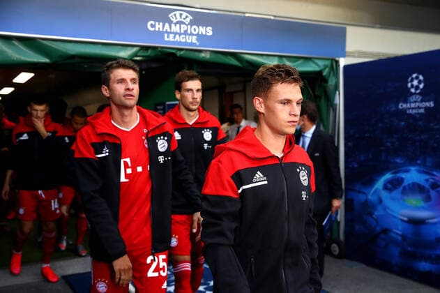 FOOTBALL Bayern Munich vs Olympique Lyonnais 1 2 Phase final UEFA Champions League Final 8 Lisbonne 19 08 2020 LISBON, PORTUGAL AUGUST 19 Joshua Kimmich of Bayern Munich and Thomas Mueller of Bayern Munich walk out from the tunnel prior to the UEFA Champions League Semi Final match between Olympique Lyonnais and Bayern Munich at Estadio Jose Alvalade on August 19, 2020 in Lisbon, Portugal Lisbonne Portugal Poolfoto Panoramic POOL UEFA ,EDITORIAL USE ONLY