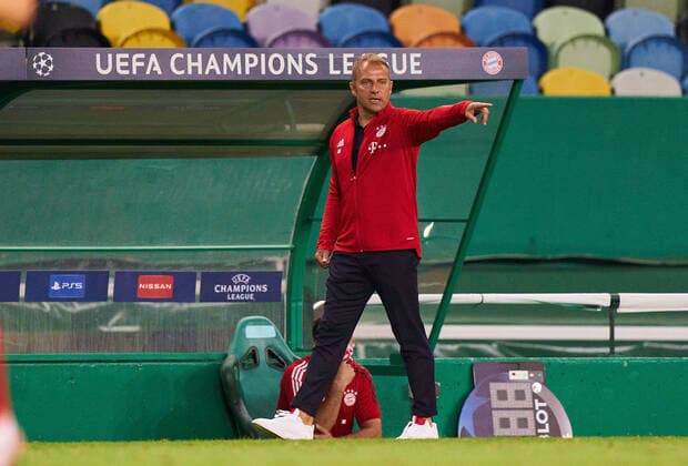 Football UEFA Champions League FC BAYERN MUENCHEN OLYMPIQUE LYON 3 0 Lisbon, Lisbon, Portugal, 19th August 2020 Coach Hansi FLICK FCB , team manager, head coach, coach, in the semifinal match UEFA Champions League, final tournament FC BAYERN MUENCHEN OLYMPIQUE LYON 3 0 in season 2019 2020, FCB, Photographer Peter Schatz Pool UEFA REGULATIONS PROHIBIT ANY USE OF PHOTOGRAPHS as IMAGE SEQUENCES and or QUASI VIDEO National and international News Agencies OUT Editorial Use ONLY Lisbon Estadio Jose Alvalade XXI Portugal Poolfoto Peter Schatz Pool ,EDITORIAL USE ONLY