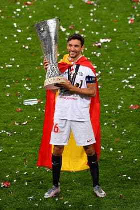 SP GERMANY COLOGNE UEFA EUROPA LEAGUE FINAL INTER MILAN VS SEVILLA 200822 COLOGNE, Aug 22, 2020 Xinhua Jesus Navas of Sevilla celebrates with the UEFA Europa League trophy after the team s victory in the UEFA Europa League final between FC Inter and Sevilla FC in Cologne, Germany, Aug 21, 2020 FOR EDITORIAL USE ONLY NOT FOR SALE FOR MARKETING OR ADVERTISING CAMPAIGNS Stuart Franklin UEFA Handout via Xinhua Cologne Poolfoto ,EDITORIAL USE ONLY