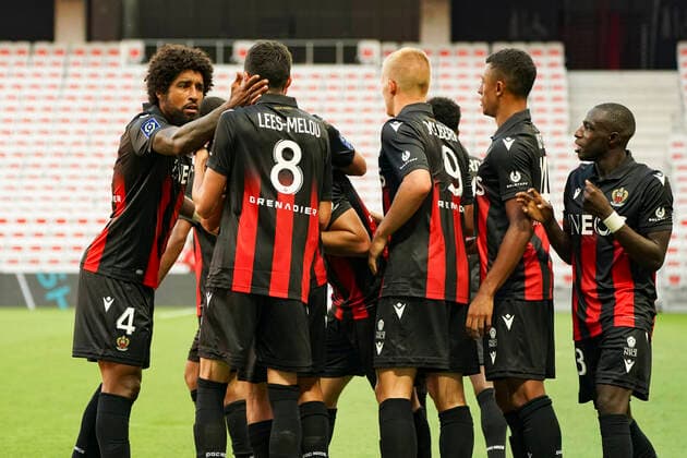 Joie - Amine Giouri (OGC Nice) - Hassane Kamara (OGC Nice) - Dante (OGC Nice) FOOTBALL : OGC Nice vs Lens - Ligue 1 Uber eats - Nice - 23 08 2020 NorbertScanella PanoramiC 