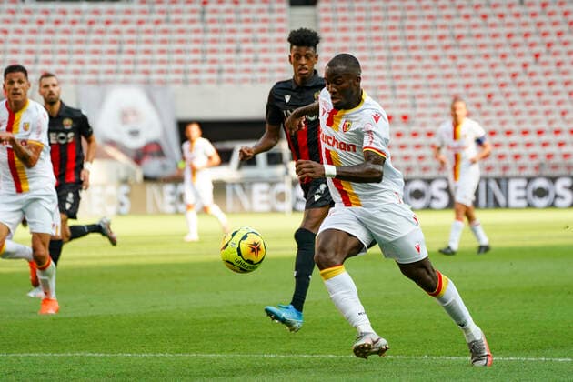 Ignatius Ganago (RC Lens) - Bambu (OGC Nice) FOOTBALL : OGC Nice vs Lens - Ligue 1 Uber eats - Nice - 23 08 2020 NorbertScanella PanoramiC 