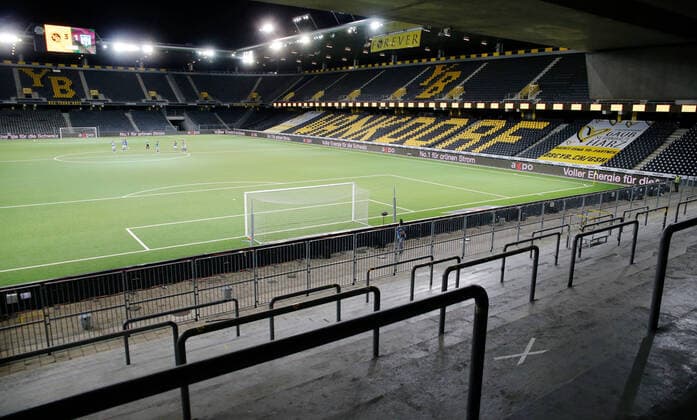 Photo Manuel Geisser 26 08 2020 Bern Wankdorf Stadion Bern Season 2020 2021 Mens Football Champions League 2 Qualification Round BSC Young Boys Bern Kl Klaksvik Standing room of the YB fans in Wankdorf Stadion Bern