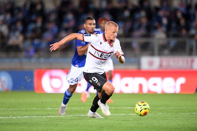 09 KASPER DOLBERG (NICE) - BUT FOOTBALL : Strasbourg vs Nice - Ligue 1 Uber Eats - 29 08 2020 FEP Panoramic 
