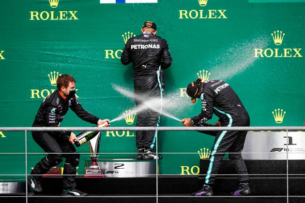 Motorsports FIA Formula One World Championship 2020, Grand Prix of Belgium, Sam Bradley Mercedes AMG Petronas Formula One Team , 77 Valtteri Bottas FIN, Mercedes AMG Petronas Formula One Team , 44 Lewis Hamilton GBR, Mercedes AMG Petronas Formula One Team , Spa Francorchamps Belgium