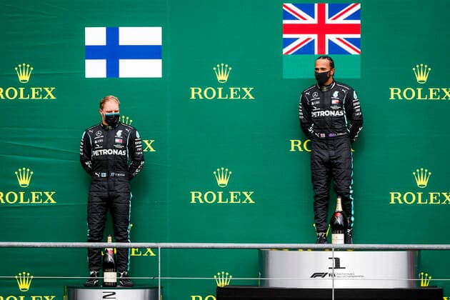 Motorsports FIA Formula One World Championship 2020, Grand Prix of Belgium, 77 Valtteri Bottas FIN, Mercedes AMG Petronas Formula One Team , 44 Lewis Hamilton GBR, Mercedes AMG Petronas Formula One Team , Spa Francorchamps Belgium