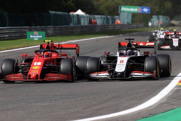 FORMULA 1 ROLEX BELGIAN GRAND PRIX 2020 30 08 2020, Circuit de Spa Francorchamps, Spa Franchorchamps, FORMULA 1 ROLEX BELGIAN GRAND PRIX 2020 , in the picture Charles Leclerc MCO 16 , Scuderia Ferrari, Romain Grosjean FRA 8 , Haas F1 Team nordphotoxBratic nph00250