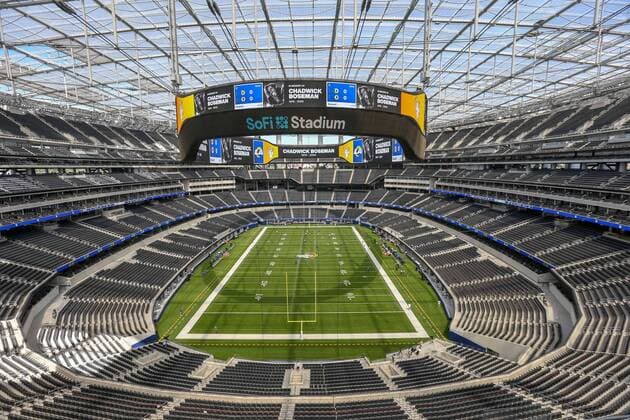 INGLEWOOD, CA - AUGUST 29: South stadium view during the Los Angeles Rams scrimmage on Aug 29, 2020, at SoFi Stadium in Inglewood, CA. (Photo by Jevone Moore Icon Sportswire) NFL, American Football Herren, USA AUG 29 Rams Scrimmage Icon201029099