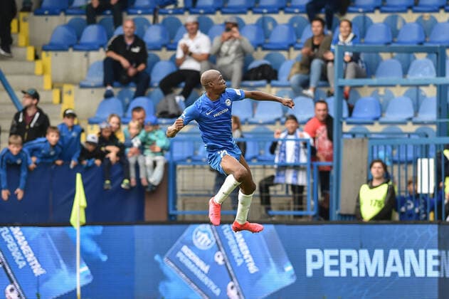 Utkani 2. kola prvni fotbalove ligy: Slovan Liberec - Viktoria Plzen, 30. srpna 2020 v Liberci. Kamso Mara z Liberce se raduje na konci zapasu z vyhry. CTKPhotoP202008300534301 CEV 10