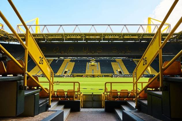 DORTMUND, GERMANY - 12 AUGUST 2020: Signal Iduna Park. Champions League cup. Background of UEFA Champions League final Copyright: xVitaliixKliuiev(Vitleo)x