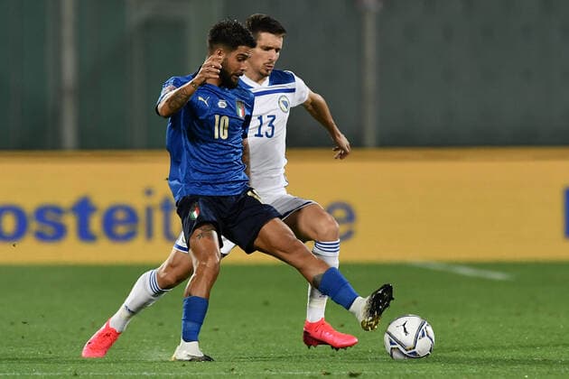Fußball, Nations League, Italien - Bosnien-Herzegowina Db Firenze 04 09 2020 - Uefa Nations League Italia-Bosnia Erzegovina foto Daniele Buffa Image nella foto: Lorenzo Insigne-Gojko Cimirot 