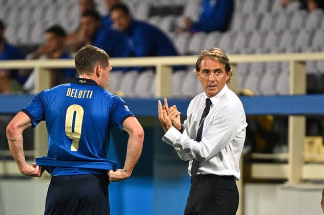 Photo Massimo Paolone LaPresse September 4, 2020 Florence, Italy soccer Italia vs Bosnia and Erzegovina - Nations League - "Artemio Franchi" stadium In the pic: Roberto Mancini (Italia) shouts instructions to Andrea Belotti (Italia)  Copyright: xMassimoxPaolone LaPressex