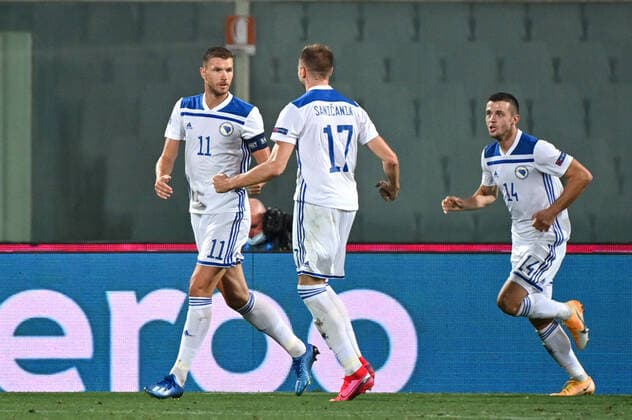 Photo Massimo Paolone LaPresse September 4, 2020 Florence, Italy soccer Italia vs Bosnia and Erzegovina - Nations League - "Artemio Franchi" stadium In the pic: Edin Dzeko (Bosina Erzegovina) celebrates after scoring goal 0-1  Copyright: xMassimoxPaolone LaPressex