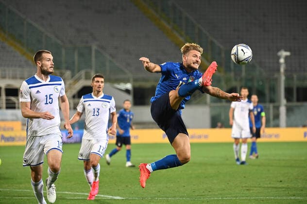 Photo Massimo Paolone LaPresse September 4, 2020 Florence, Italy soccer Italia vs Bosnia and Erzegovina - Nations League - "Artemio Franchi" stadium In the pic: Ciro Immobile (Italia) competes for the ball with Toni Sunjic (Bosina Erzegovina)  Copyright: xMassimoxPaolone LaPressex