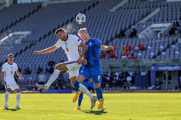 Iceland v England UEFA Nations League 05 09 2020. England midfielder Eric Dier (4) heads towards goal during the UEFA Nations League match between Iceland and England at Laugardalsvollur, Reykjavik, Iceland on 5 September 2020. Editorial use only , Copyright: xNigelxKeenex PSI-10412-0010