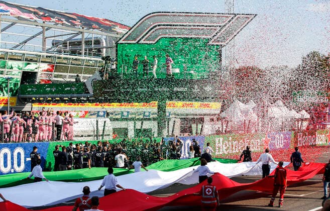 Motorsports FIA Formula One World Championship 2020, Grand Prix of Italy, 55 Carlos Sainz ESP, McLaren F1 Team , 10 Pierre Gasly FRA, Scuderia AlphaTauri Honda , 18 Lance Stroll CAN, BWT Racing Point F1 Team , Monza Italy
