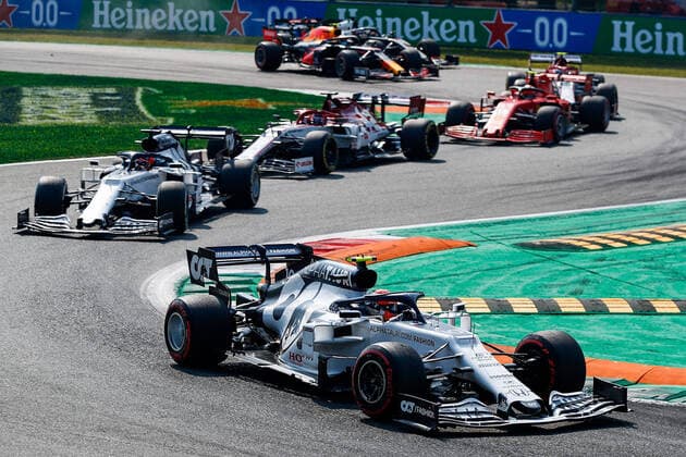 FORMULA 1 GRAN PREMIO HEINEKEN D ITALIA 2020 06 09 2020, Autodromo Nazionale di Monza, Monza, FORMULA 1 GRAN PREMIO HEINEKEN D ITALIA 2020 , in the picture Pierre Gasly FRA 10 , Scuderia AlphaTauri Honda, Daniil Kvyat RUS 26 , Scuderia AlphaTauri Honda, Antonio Giovinazzi ITA 99 , Alfa Romeo Racing ORLEN, Charles Leclerc MCO 16 , Scuderia Ferrari, Kimi Raikkonen FIN 7 , Alfa Romeo Racing ORLEN nordphotoxBratic nph00250