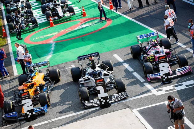 FORMULA 1 GRAN PREMIO HEINEKEN D ITALIA 2020 06 09 2020, Autodromo Nazionale di Monza, Monza, FORMULA 1 GRAN PREMIO HEINEKEN D ITALIA 2020 , in the picture winner Pierre Gasly FRA 10 , Scuderia AlphaTauri Honda, 2 place for Carlos Sainz Jr SPA 55 , McLaren F1 Team, 3 place for Lance Stroll CAN 18 , BWT Racing Point F1 Team nordphotoxBratic nph00250